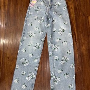 Wild Fable Floral Straight Leg Jeans 25”x31” - Light Blue size 00